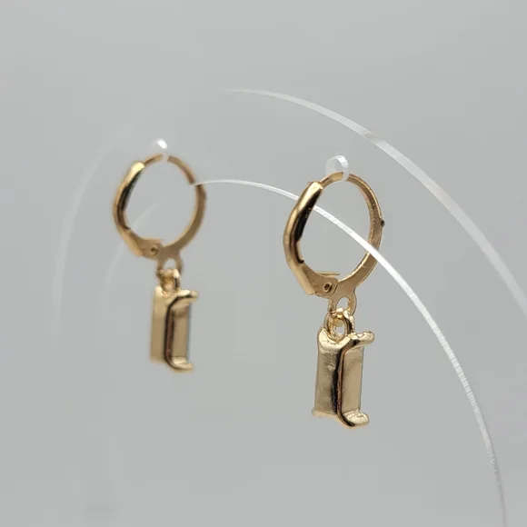 Citrine Yellow Gemstone Drop Huggie Earrings - Picture 3 of 4